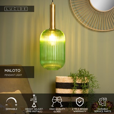 Lucide MALOTO - Pendant light - Ø 20 cm - 1xE27 - Green
